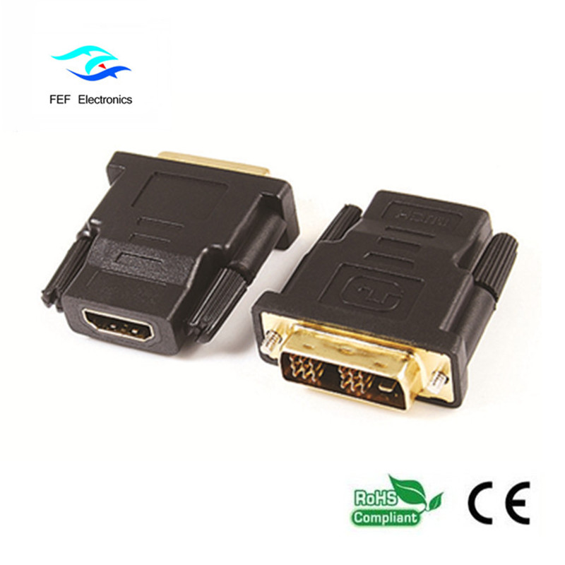 DVI (24 + 1) macho para adaptador fêmea HDMI ouro / niquelado Codigo: FEF-HD-003